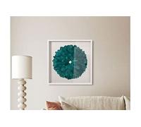 Tableau vitrine,avec plume et pierre de cristal coloris blanc, bleu avec cadre en bois coloris blanc - Longueur 80 x Profondeur 5 x Hauteur 80 cm