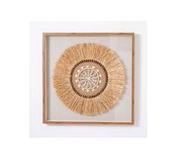 Tableau vitrine, sculptés en fibres naturelles et coquillages avec cadre en bois chêne - Longueur 100 x Profondeur 5 x Hauteur 100 cm