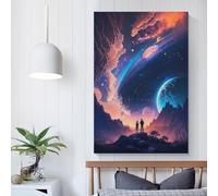 Tableau Voyage vers les étoiles pour salon, peinture sur toile colorée, art mural pop moderne, décoration d'intérieur, prêt à accrocher, 50 x 75 cm
