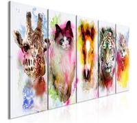Tableau Watercolour Animals (5 Parts) Narrow-Taille L 200 x H 80 cm Imprimé G