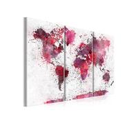 Tableau World Map: Red Watercolors (3 Parts)-Taille L 120 x H 80 cm Imprimé