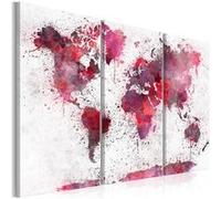 Tableau World Map: Red Watercolors (3 Parts)-Taille L 120 x H 80 cm Imprimé