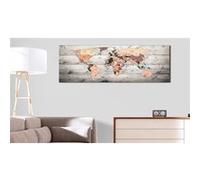 Tableau World Maps: Wooden Travels-Taille L 150 x H 50 cm