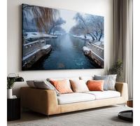 Tableau XXL 120L x 80l cm Impression sur Toile Ville Parc Scène Enneigée Forêt Arbres, Peinture Murale Moderne Encadrée Paysage pour Salon Chambre à Coucher - Décoration Artistique Prête à Accrocher