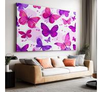 Tableau XXL 90L x 60l cm Impression sur Toile Rêveur Animal Violet Papillon Fleurs, Peinture Murale Moderne Encadrée Victorien pour Salon et Chambre à Coucher - Décoration Artistique Prête à Accrocher