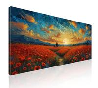 Tableau xxl horizontal, art moderne pour chambre à coucher, coquelicots au crépuscule, sur toile, encadré prêt à accrocher bow30-130x60 cm