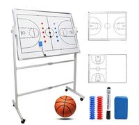 Tableaux blancs d'entraînement double face sur roulettes, tableau tactique réversible à 360° pour basketball et football avec marqueurs et effaceur, tableau effaçable à sec pour stratégie(Basketball)
