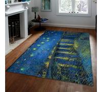 Tableaux célèbres Tapis 100x150 Ciel étoilé carpette pour Chambre Descente de lit antidérapants à entrée Lavable Facile Nettoyer Douce Poils Bas résistante aux Taches étude du Salon Bleu