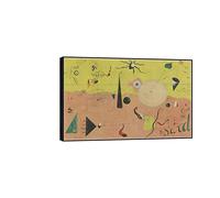 Tableaux d’art mural Joan Miró. Peintures de renommée mondiale: Le chasseur. Reproduction imprimée sur toile. Murale encadrée Decor Prints 50x75cm Cadre noir