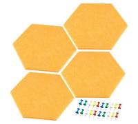 Tableaux D'Affichage En Feutre Lot de 4 panneaux hexagonaux en feutre auto-adhésifs, tableau mémo, d'affichage, carreaux décoratifs muraux, avec punaises(Yellow 9mm)