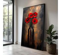 Tableaux de fleurs rouges éclatantes, art mural sur toile représentant un vase floral, peinture florale abstraite moderne, affiches et impressions pour la décoration intérieure (50x90cm/sans cadre)