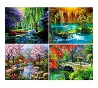 Tableaux de peinture diamant 5D - A850 - Lot de 4 - Multicolore - Rond - Décoration murale