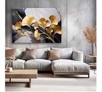 Tableaux - Deco Tableau Murale - Ginkgo Botanique Fleurs Marbre Gris Or - 100x70cm sans cadre - Pour la Chambre et le Salon