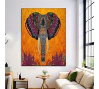 Tableaux Decoratifs - Tableau Salon Format - Style bohème Mandala Éléphant en Couleur orange - 70 x 100 cm 1partie - Tableau Decoration Murale - Toile Imprimée - Impression sur Toile Peinture