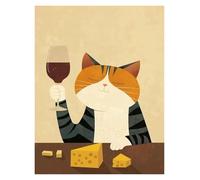 Tableaux Décoration Murale Moderne Affiche Avec Des Chats Buvant Du Vin Et Du Fromage Sur Une Table, Art Mural, Peinture Sur Toile, Pour Chambre, Bureau, École, Décoration D'intérieur(UNE,40x50cm)