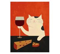 Tableaux Décoration Murale Moderne Affiche Avec Des Chats Buvant Du Vin Et Du Fromage Sur Une Table, Art Mural, Peinture Sur Toile, Pour Chambre, Bureau, École, Décoration D'intérieur(H,30x40cm)