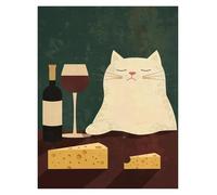 Tableaux Décoration Murale Moderne Affiche Avec Des Chats Buvant Du Vin Et Du Fromage Sur Une Table, Art Mural, Peinture Sur Toile, Pour Chambre, Bureau, École, Décoration D'intérieur(G,20x30cm)