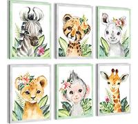 Novart Tableaux Decoration - PRÊT À ÊTRE ACCROCHÉ - Animaux Afrique - Chambre Bebe Fille - Vert - N017365a