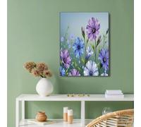 Tableaux Muraux Aquarelle Peinte À La Main - 30x40cm - Peinture Décoration - Posters Arts Mural Motif Fleurs Bleu-Violettes Bleu-violet, Convient pour Chambre à Coucher Salon Décor - Cadeau