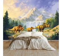 Tableaux Muraux Tapisserie Photo 250 x 175 cm (L x H), Papier peint intissé Dessin Animé Animaux Dinosaures Forêt - papier peint panoramique Jaune Vert pour Chambre Salon Décoration Murale
