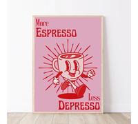 Tableaux Posters Et Arts Décoratifs Affiche De Café Plus Expresso Moins Dépresso Peinture Sur Toile Avec Personnage De Dessin Animé Rétro Tableau D'Art Mural Pour Décoration De Cuisine Géniale 40X60Cm