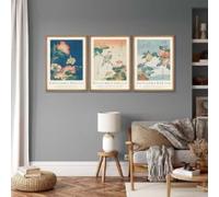 Tableaux sur toile minimalistes représentant des plantes, des oiseaux et des animaux du Japon, style musée, pour une décoration moderne dans un salon ou une chambre (40 x 60 cm / 3 pièces sans cadre).