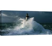 Tableaux sur toile, Phare dans une mer agitée - Jean Guichard, Phare d'Ar-Men (détail) - 140x70 cm
