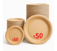 Table'Colors 100 Assiette en Kraft Biodégradables - 50 Assiettes Rondes 22 cm et 50 Assiettes Rondes 17 cm, Parfaites pour Mariages, Anniversaires, Vaisselle en Carton Écoresponsable