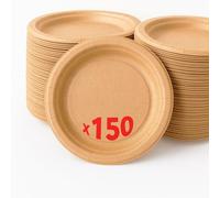 Table'Colors 150 assiettes rondes carton Kraft 22 cm - Recyclable - Marron - Ecologique - Anniversaire - Pique-nique - Mariage - Fêtes et Réceptions