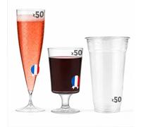 Table'Colors Pack Réception 150 Pièces : 50 Flûtes Champagne Cristal Luxe 13,5 cl + 50 Verres Vin Apéritif 17 cl + 50 Pots RPET 25/30 uffets, Cocktails, Desserts