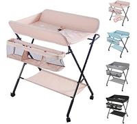 Tables à langer,Table à langer et Baignoire 2 en 1 pour bébé, De la naissance à 12 mois (jusqu'à 25kg), Table à Langer Pliable et Portable Table à Langer pour Bébé avec 4 roulettes(rose)