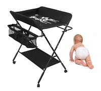 Tables à langer,Table à langer et Baignoire pour bébé, Table à Langer Pliable et Portable pour Bébé avec 4 roulettes,avec Panier de Rangement à Côté Charge Maximale de 25 kg (Noir)