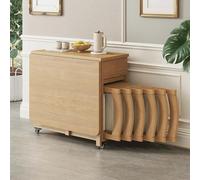 Tables à Manger Ensemble de Table en Bois Massif, Table de Cuisine Pliante rectangulaire avec 6 chaises et tiroir, Table à Double abattant, Aucun Assemblage requis, Gain de Place