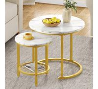 Tables basses Cet ensemble luxueux de tables basses et de table d'appoint est conçu dans un style moderne et sophistiqué. Il présente une finition en marbre blanc veiné qui apporte une touche élégante
