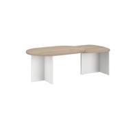 Tables basses gigogne TIFFENE plateaux arrondis aspect bois piétement blanc 130x60x42cm