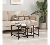 Tables basses gigognes 2 pcs dessus en verre noir acier