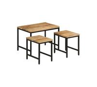 Vidaxl Tables Basses Gigognes 3pcs Bois De Manguier Massif Brut Et Fer Multicolore