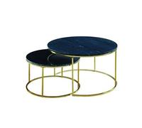 Tables basses gigognes ANGELA de - Marbre noir et métal doré