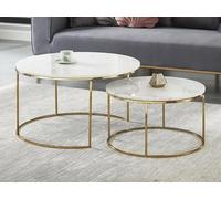 Tables basses gigognes ANGELA - Marbre blanc et métal doré de