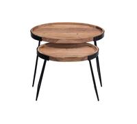 Tables basses gigognes bois massif et métal noir (lot de 2) ELAVO