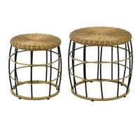 Outsunny Lot de 2 Tables Basses gigognes de Jardin Table d'appoint Ronde encastrables résine tressée Imitation rotin Kaki foncé