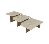 Tables basses gigognes - Effet travertin beige et naturel foncé - OMELINA