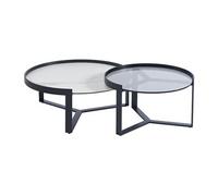 Tables basses gigognes en verre trempé fumé, céramique et métal - Effet marbre blanc et Noir - ZERILA de Maison Céphy