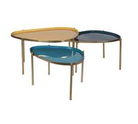 Tables basses gigognes laquées moutarde, bleu canard et bleu (lot de 3) ZURIA