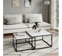 Home Collective Lot de 2 Tables Basses carrées en Bois - Tables gigognes - avec Structure en métal - pour Salon, Bureau, Table d'appoint Loft Design Twin - Blanc