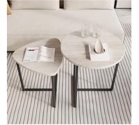 Tables Basses Gigognes Lot de 2 Forme Coeur Structure Metallique Noire - YEAVIO - Decor Chene Blanc pour Salon