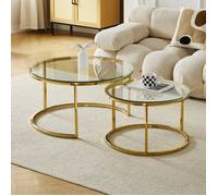 Tables basses gigognes MILA - Verre trempé transparent et métal doré