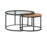 Tables basses gigognes placage chêne, verre trempé et métal noir - Transparent et Naturel - REMINA de Pascal Morabito