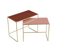 Tables basses gigognes rectangulaires design terracotta, rose et métal doré (lot de 2) WESS