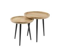 Tables basses gigognes rondes bois manguier massif et métal noir (lot de 2) PYTA